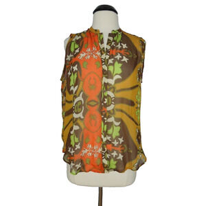 ZUPPE size 8 Printed Sheer Sleeveless Blouse Button Front
